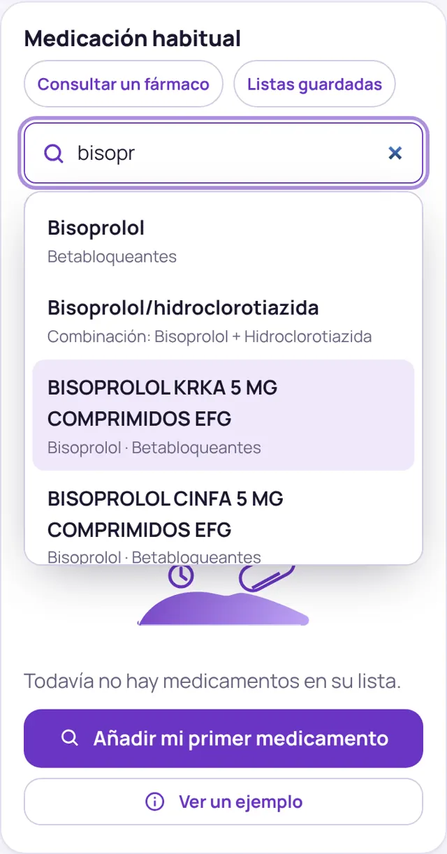 Buscador de medicamentos con sugerencias y añadido rápido