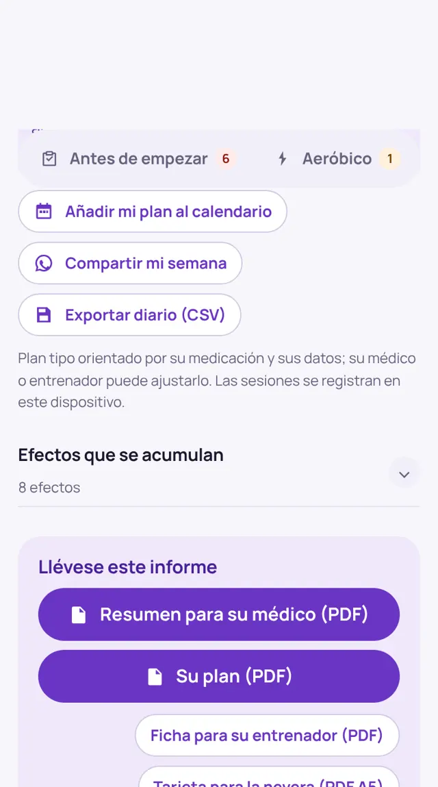 Botones de descarga de los PDF y de compartir